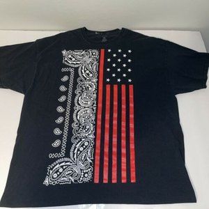 American Flag 2X Graphic Print T-Shirt Black White Red 50/52 Bandana/Flag